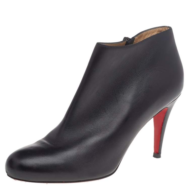 Pre Owned Christian Louboutin Black Leather Belle Ankle Length Boots Size 39