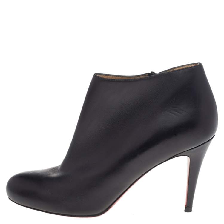 Pre Owned Christian Louboutin Black Leather Belle Ankle Length Boots Size 39