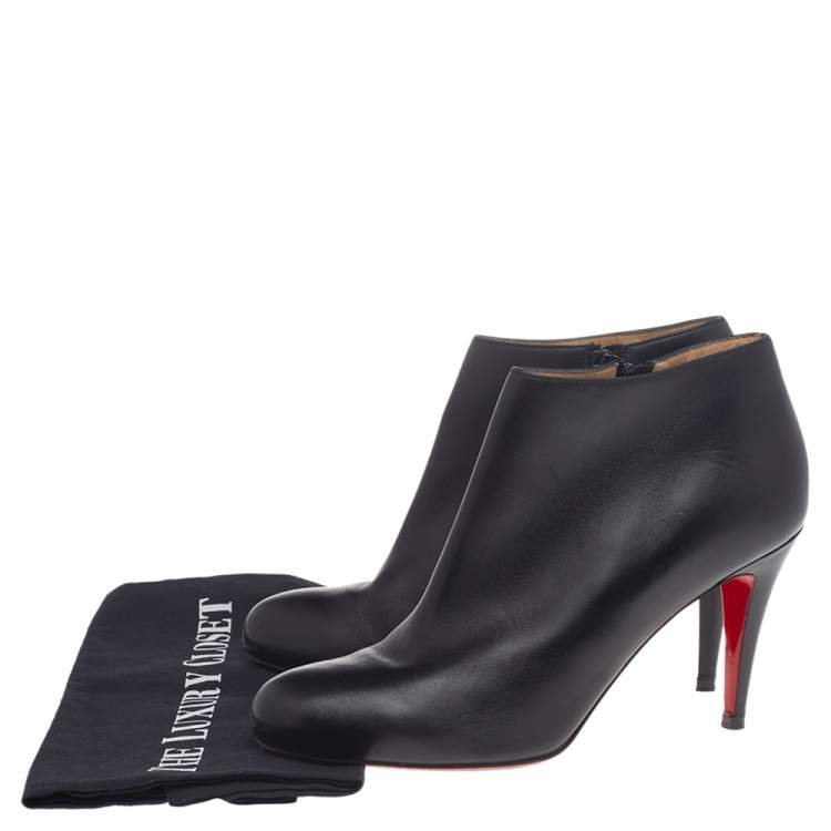 Pre Owned Christian Louboutin Black Leather Belle Ankle Length Boots Size 39