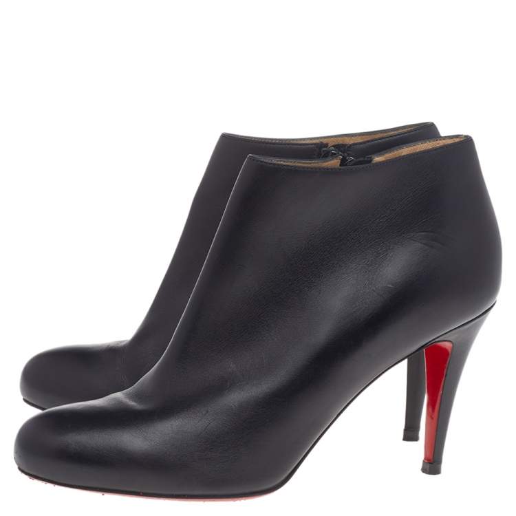 Pre Owned Christian Louboutin Black Leather Belle Ankle Length Boots Size 39