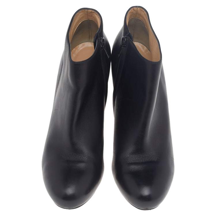 Pre Owned Christian Louboutin Black Leather Belle Ankle Length Boots Size 39