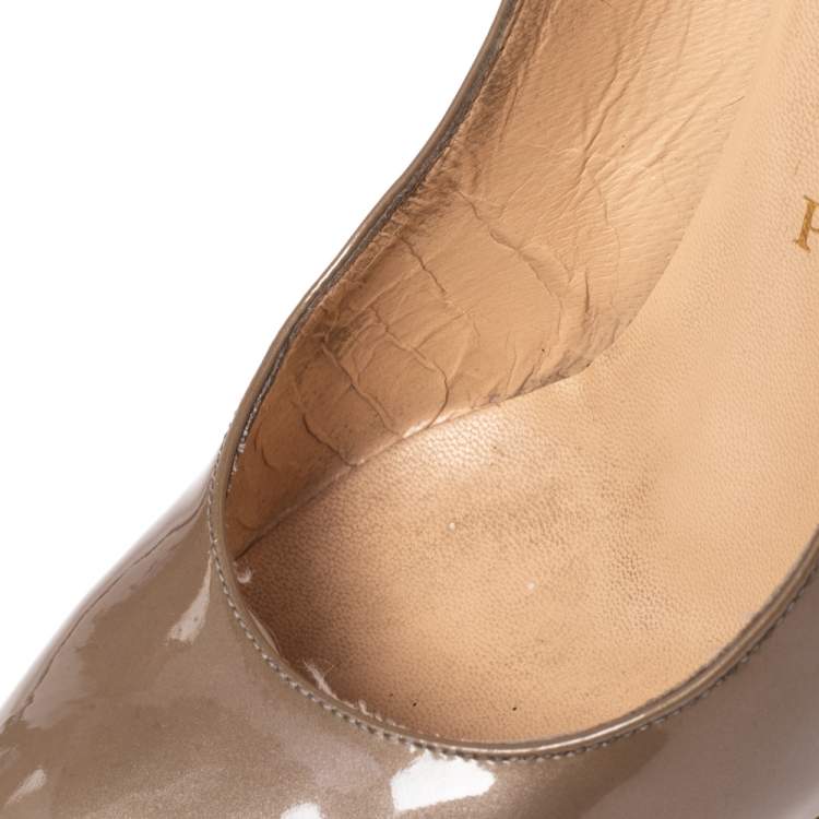 Pre Owned Christian Louboutin Olive Green Patent Leather New Simple Pumps Size 35