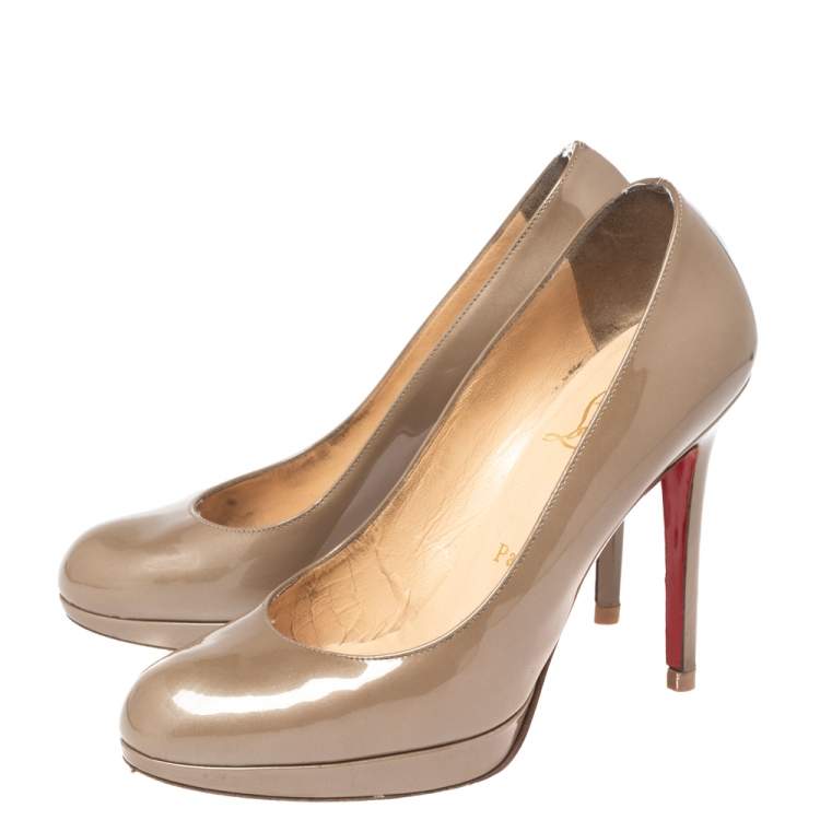 Pre Owned Christian Louboutin Olive Green Patent Leather New Simple Pumps Size 35