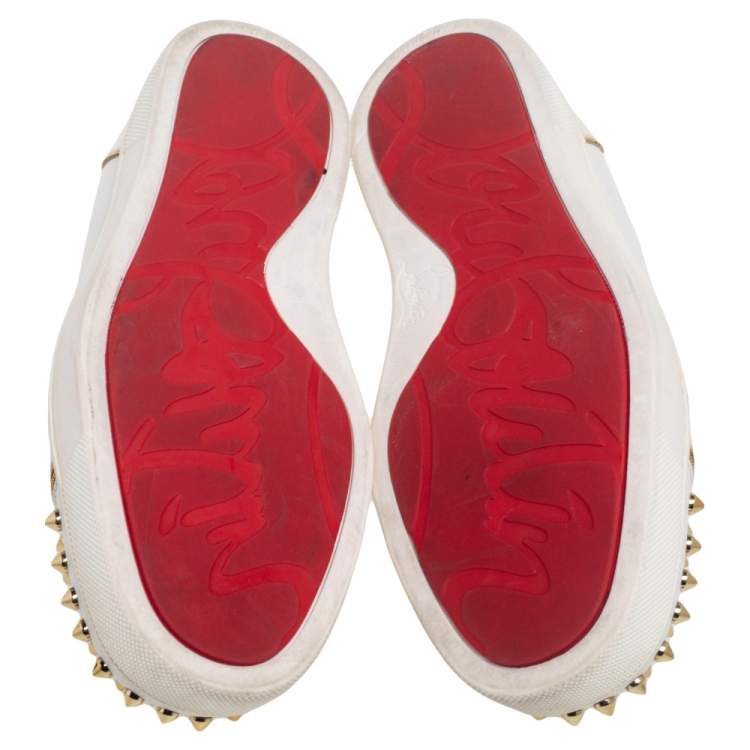 Pre Owned Christian Louboutin White/Gold Leather Louis Junior Spikes Sneakers Size 37