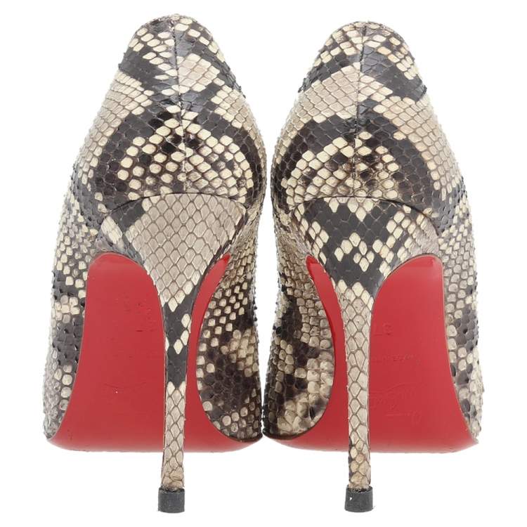Pre Owned Christian Louboutin Beige-Brown Python Leather Simple Pumps Size 37