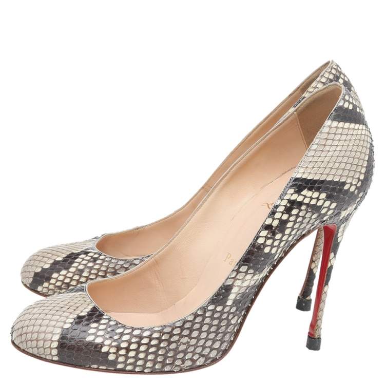 Pre Owned Christian Louboutin Beige-Brown Python Leather Simple Pumps Size 37
