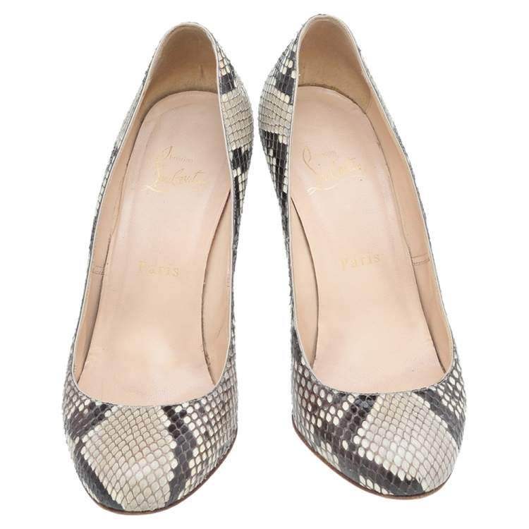 Pre Owned Christian Louboutin Beige-Brown Python Leather Simple Pumps Size 37