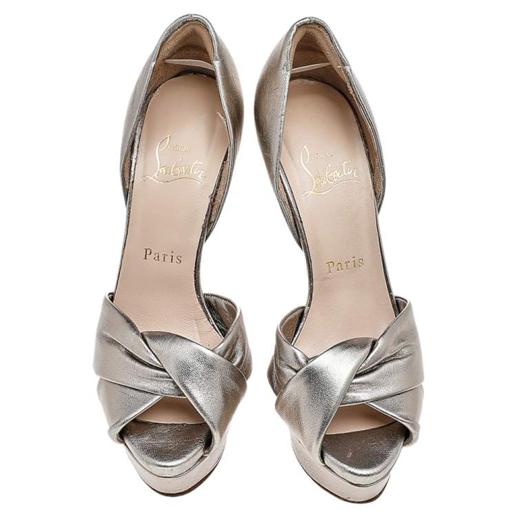 Pre Owned Christian Louboutin Metallic Gold Leather Peacock Platform Pumps Size 36