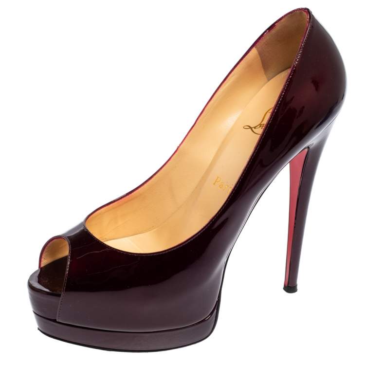 Christian Louboutin Burgundy Patent Leather Palais Royal Peep Toe Platform  Pumps Size  Christian Louboutin | TLC