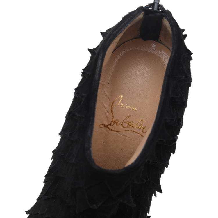 Pre Owned Christian Louboutin Black Suede Diplonana Open Toe Ankle Booties Size 38.5