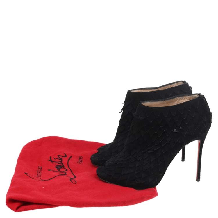 Pre Owned Christian Louboutin Black Suede Diplonana Open Toe Ankle Booties Size 38.5