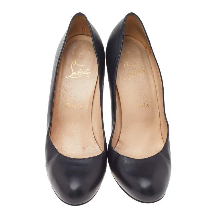 Pre Owned Christian Louboutin Black Leather Simple Pumps Size 38.5