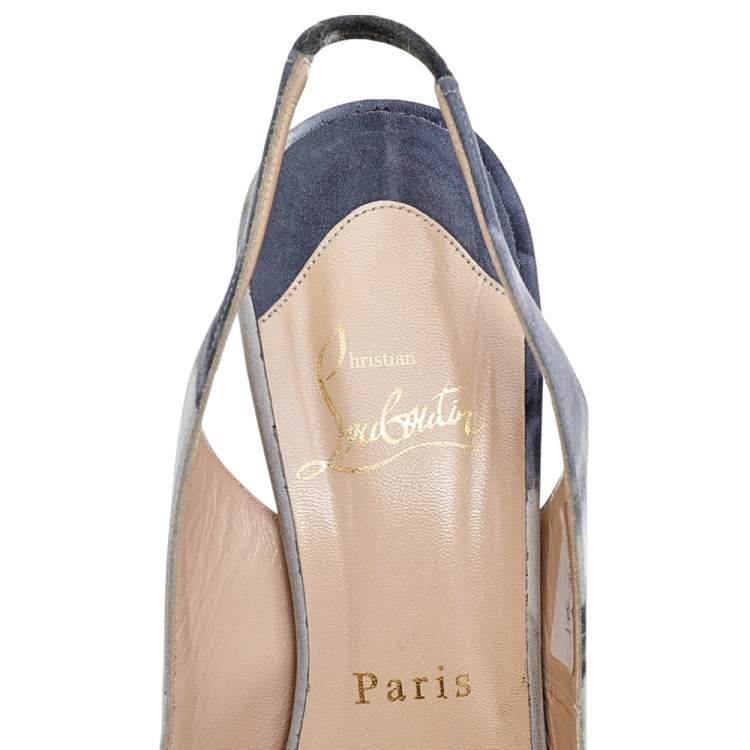 Pre Owned Christian Louboutin Grey Nubuck Leather No Prive Slingback Pumps Size 37.5