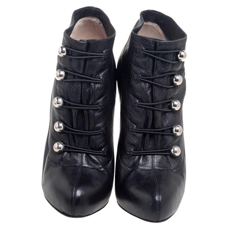 Pre Owned Christian Louboutin Black Leather Ron Fifi Ankle Booties Size 38