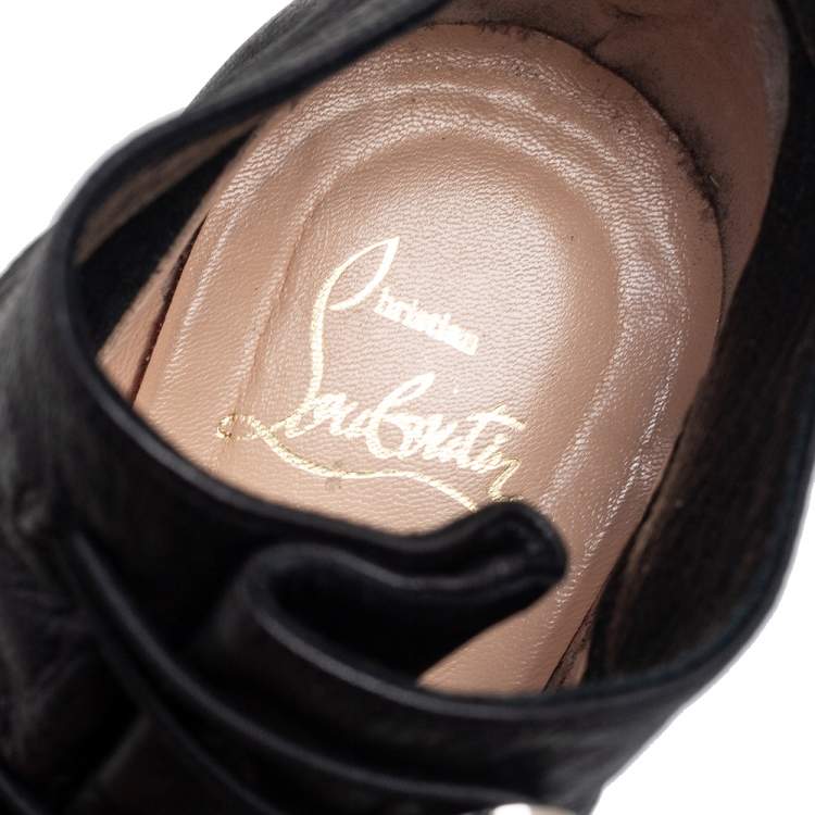 Pre Owned Christian Louboutin Black Leather Ron Fifi Ankle Booties Size 38