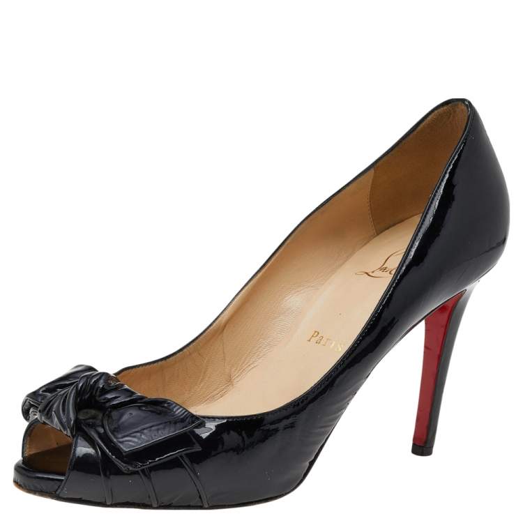 Christian Louboutin Black Patent Leather Madame Butterfly Peep Toe ...