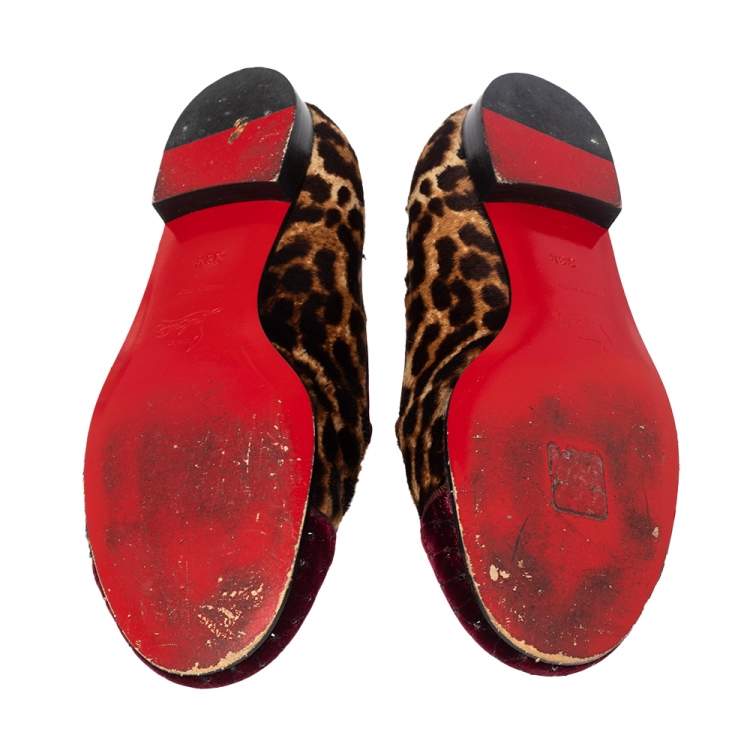 Pre Owned Christian Louboutin Brown Tiger Print Pony Hair And  Canvas Rollerboy  Loafers Size 38.5