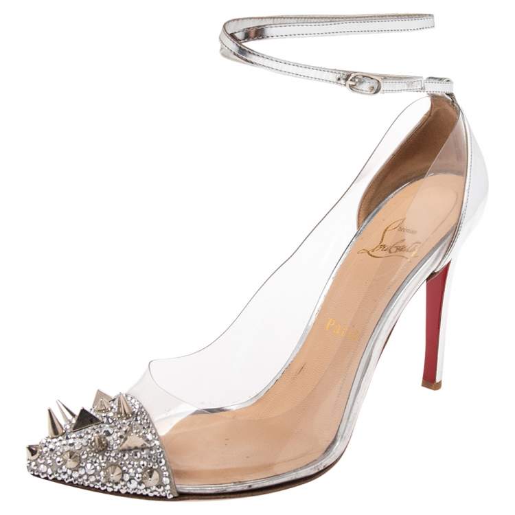 Christian Louboutin Silver PVC And Leather Grotika Spikes Pumps Size 38 Christian Louboutin The Luxury Closet