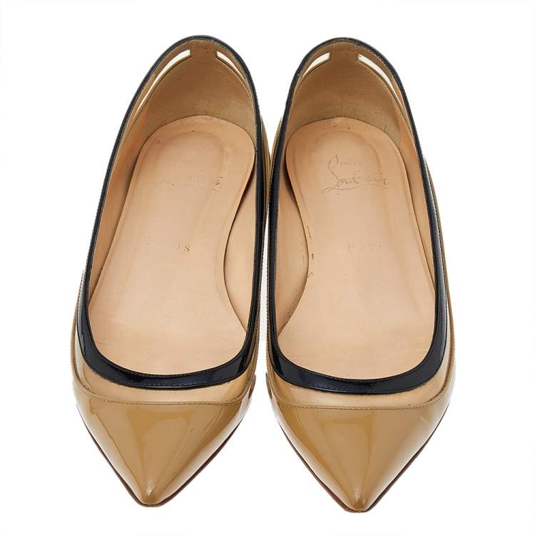 مملوكة مسبقًا Christian Louboutin Beige Patent Leather And PVC Paulina Ballet Flats Size 36.5