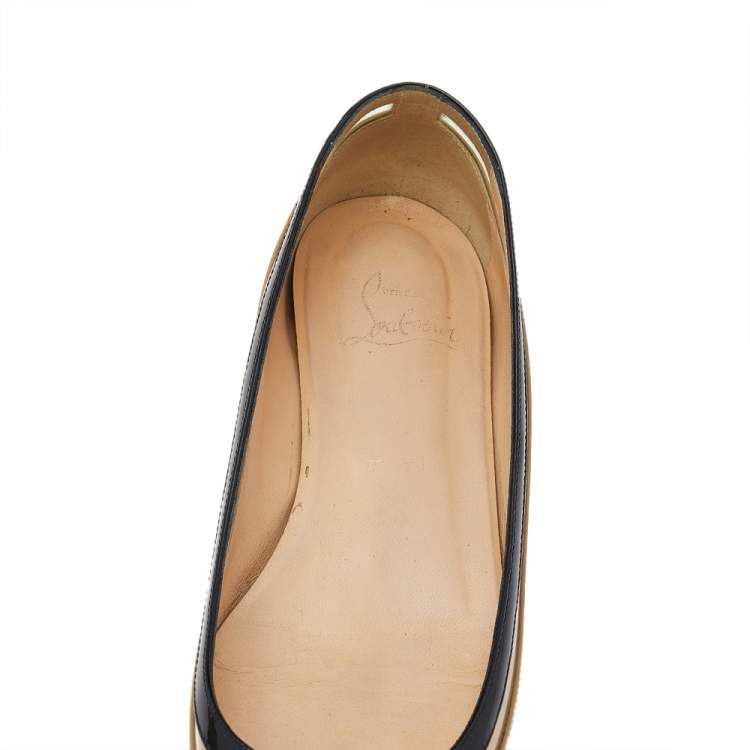 مملوكة مسبقًا Christian Louboutin Beige Patent Leather And PVC Paulina Ballet Flats Size 36.5