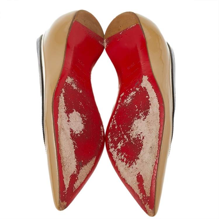 مملوكة مسبقًا Christian Louboutin Beige Patent Leather And PVC Paulina Ballet Flats Size 36.5