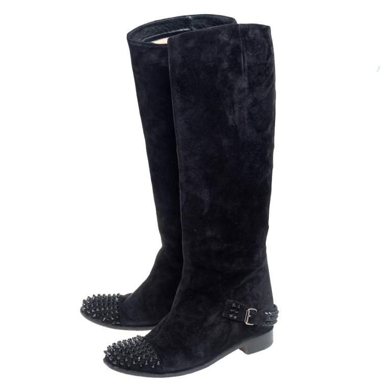 مملوكة مسبقًا Christian Louboutin Black Suede Spike Cap Toe Egoutina Knee Boots Size 39
