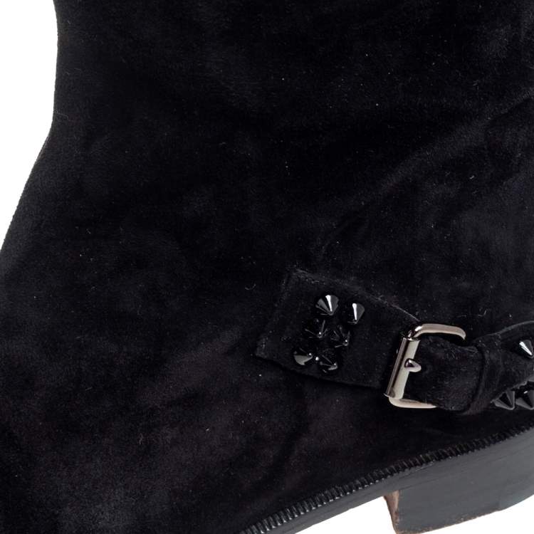 مملوكة مسبقًا Christian Louboutin Black Suede Spike Cap Toe Egoutina Knee Boots Size 39