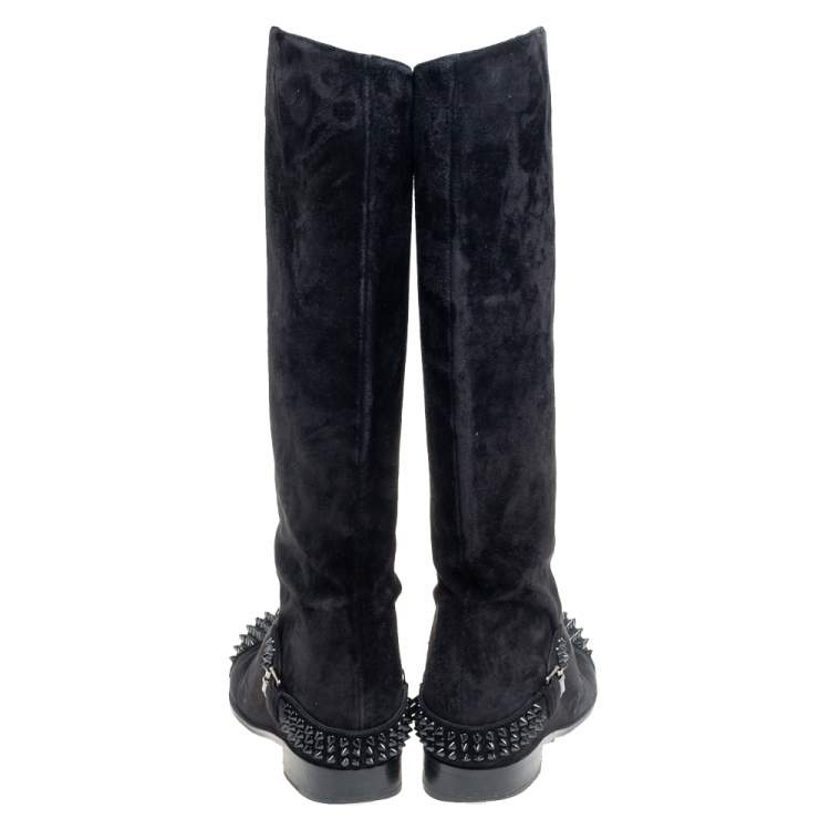 مملوكة مسبقًا Christian Louboutin Black Suede Spike Cap Toe Egoutina Knee Boots Size 39