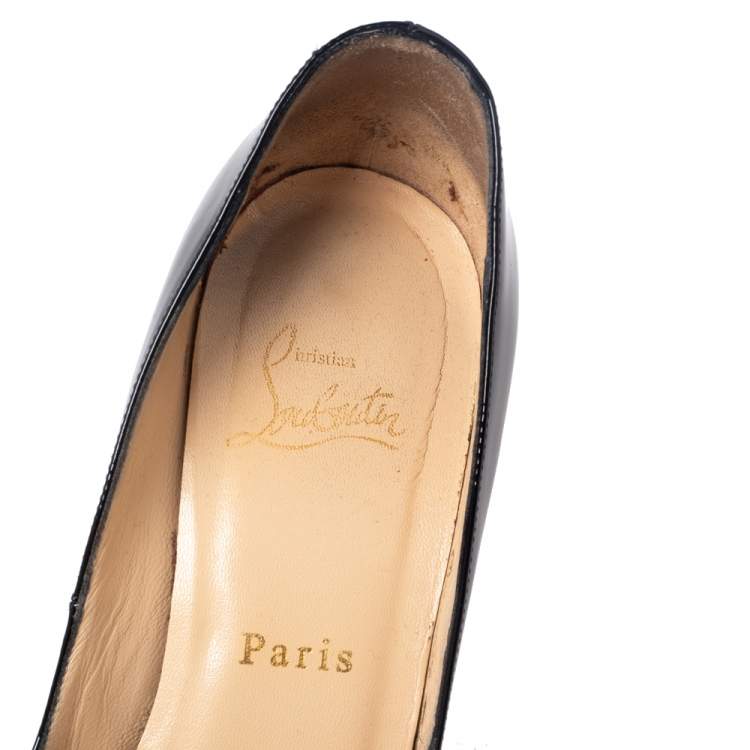 Pre Owned Christian Louboutin Black Patent Leather Very Prive Peep Toe Platform Pumps Size 38