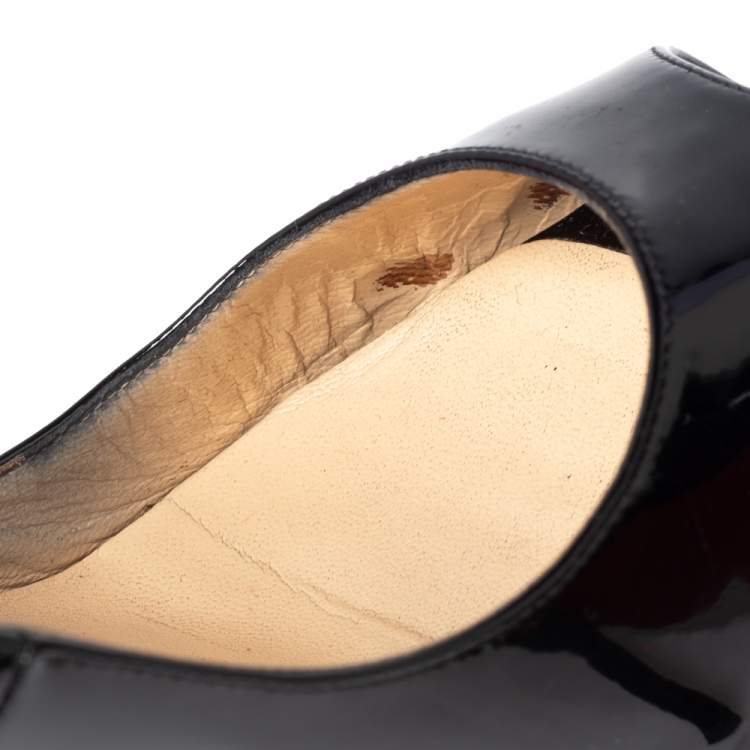 Pre Owned Christian Louboutin Black Patent Leather Very Prive Peep Toe Platform Pumps Size 38