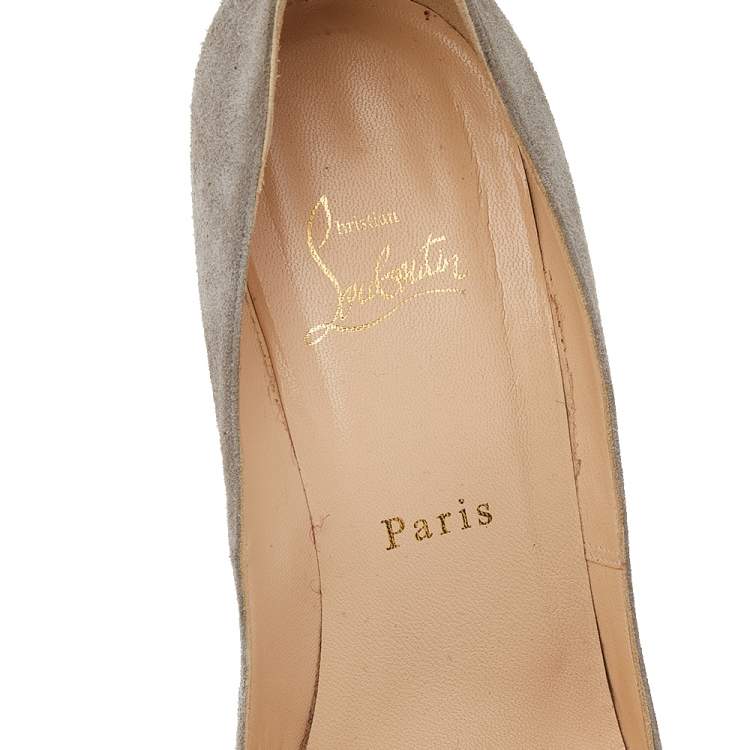 Pre Owned Christian Louboutin Grey Suede Prive Peep Toe Platform Pumps Size 38.5