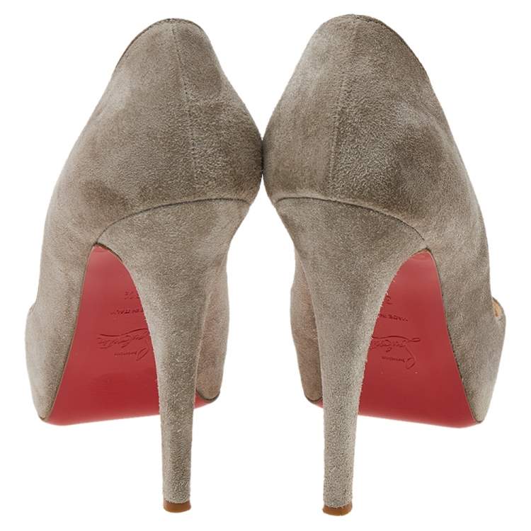Pre Owned Christian Louboutin Grey Suede Prive Peep Toe Platform Pumps Size 38.5