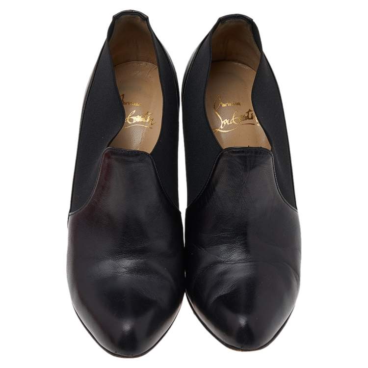Pre Owned Christian Louboutin Black Leather Art Lastic Ankle Booties Size 38.5