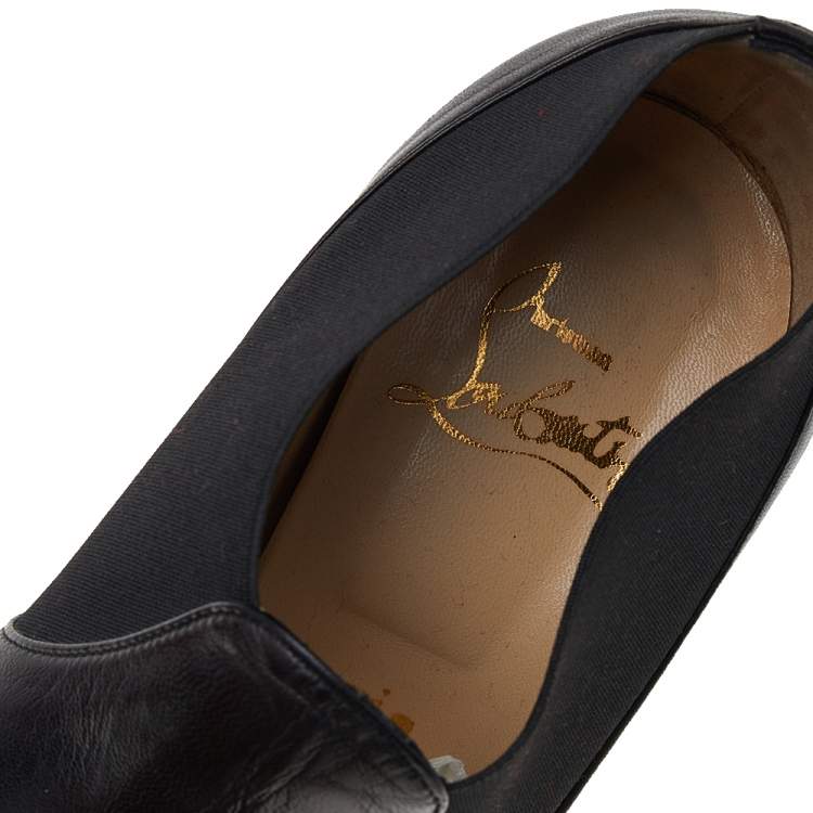 Pre Owned Christian Louboutin Black Leather Art Lastic Ankle Booties Size 38.5