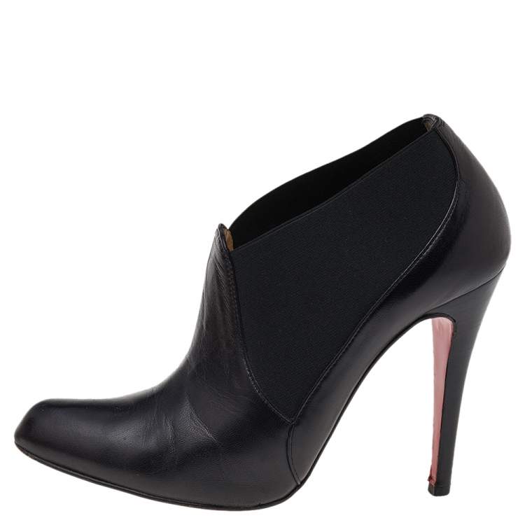 Pre Owned Christian Louboutin Black Leather Art Lastic Ankle Booties Size 38.5