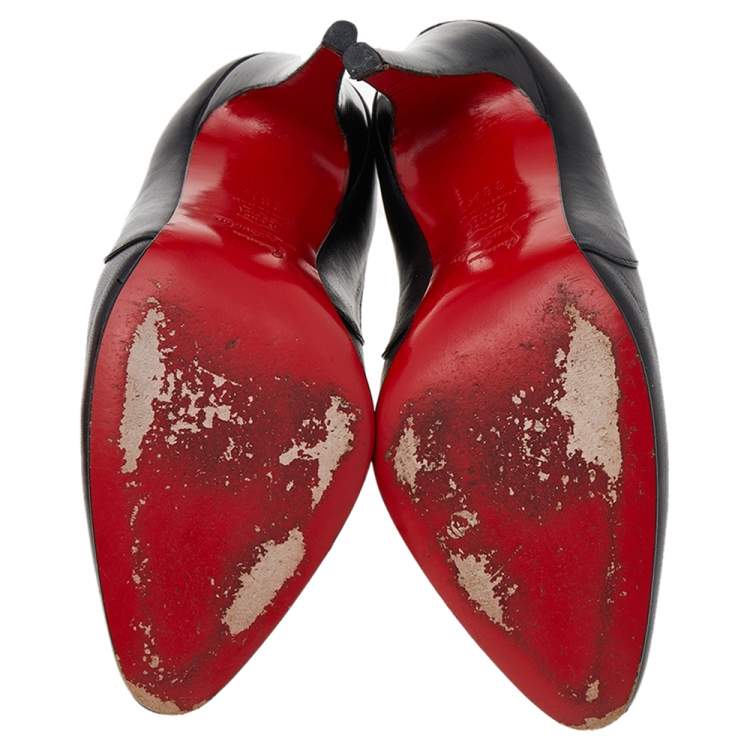 Pre Owned Christian Louboutin Black Leather Art Lastic Ankle Booties Size 38.5