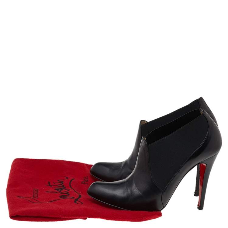 Pre Owned Christian Louboutin Black Leather Art Lastic Ankle Booties Size 38.5
