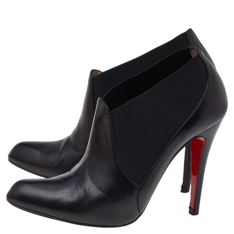 Pre Owned Christian Louboutin Black Leather Art Lastic Ankle Booties Size 38.5