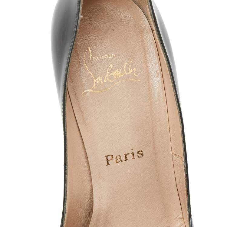 Pre Owned Christian Louboutin Dark Grey Patent Leather Pumps Size 38.5
