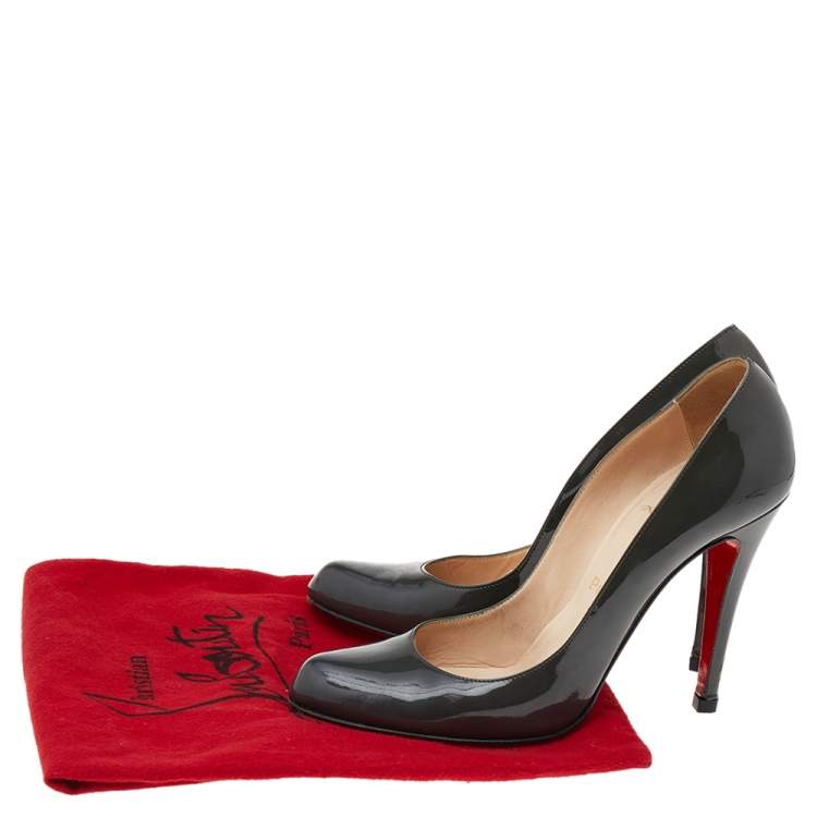 Pre Owned Christian Louboutin Dark Grey Patent Leather Pumps Size 38.5