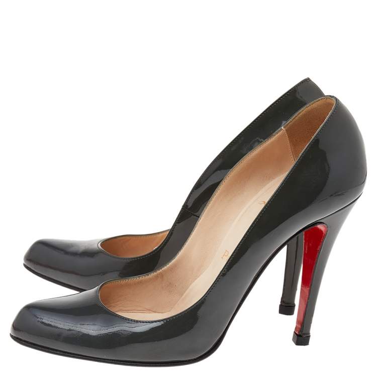 Pre Owned Christian Louboutin Dark Grey Patent Leather Pumps Size 38.5