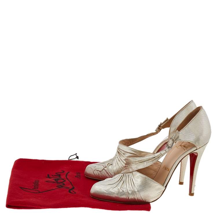 Pre Owned Christian Louboutin Metallic Gold Lamé Fabric Ruffle D'Orsay Pumps Size 38