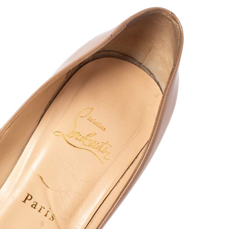 Pre Owned Christian Louboutin Beige Patent Leather Bianca Platform Pumps Size 38