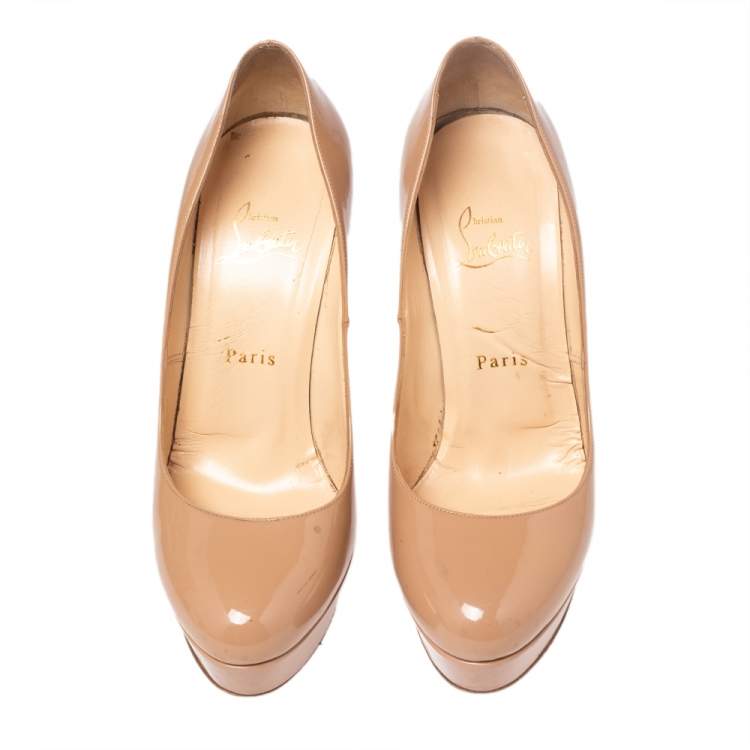 Pre Owned Christian Louboutin Beige Patent Leather Bianca Platform Pumps Size 38