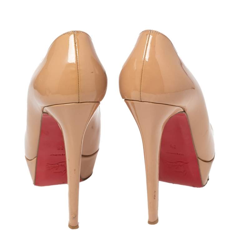 Pre Owned Christian Louboutin Beige Patent Leather Bianca Platform Pumps Size 38