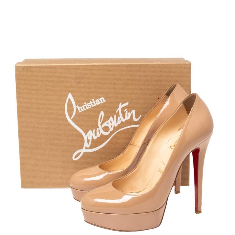 Pre Owned Christian Louboutin Beige Patent Leather Bianca Platform Pumps Size 38
