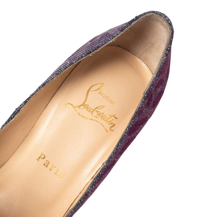 Pre Owned Christian Louboutin Multicolor Leopard Print Lurex Highness Peep Toe Platform Pumps Size 36.5