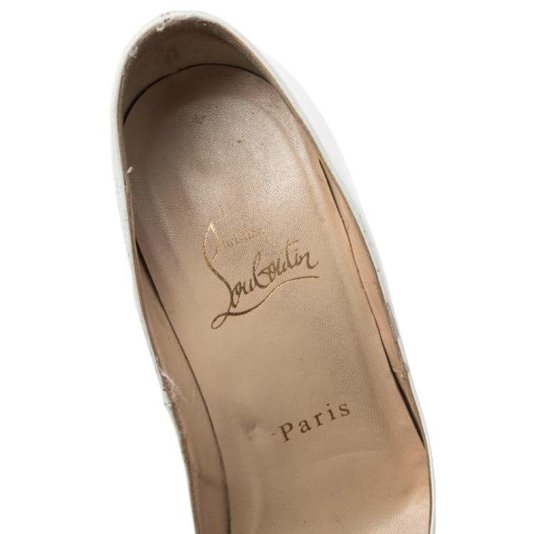 Pre Owned Christian Louboutin White Patent Leather Lady Peep  Pumps Size 35.5