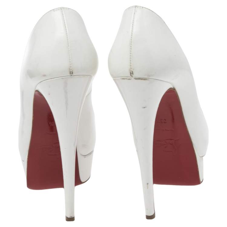 Pre Owned Christian Louboutin White Patent Leather Lady Peep  Pumps Size 35.5