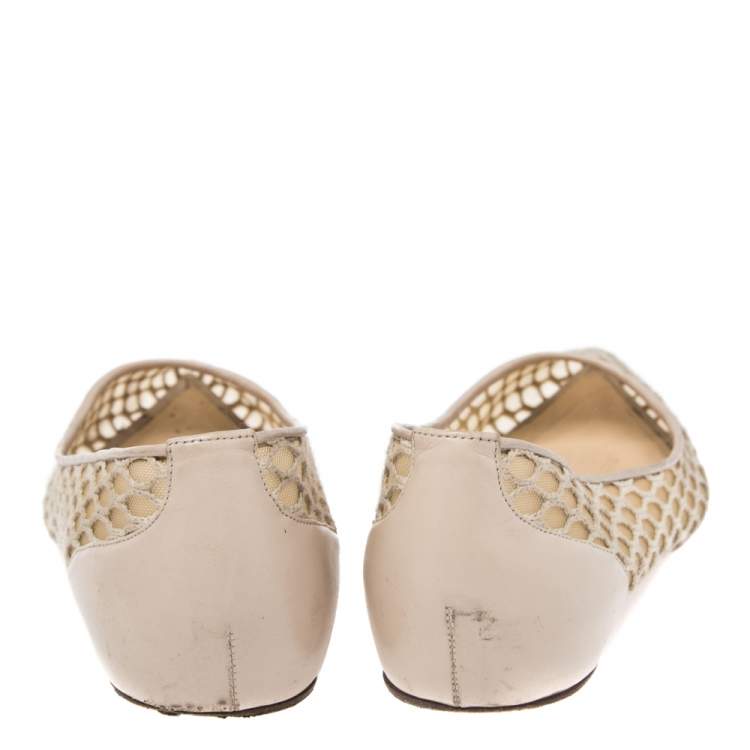 Pre Owned Christian Louboutin  Beige Leather And Mesh Ballet Flats Size 36.5